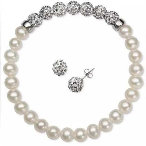 Macy’s Fine Jewelry Sterling Silver Crystal Earrings and Pearl Bracelet - Picture 5 of 5
